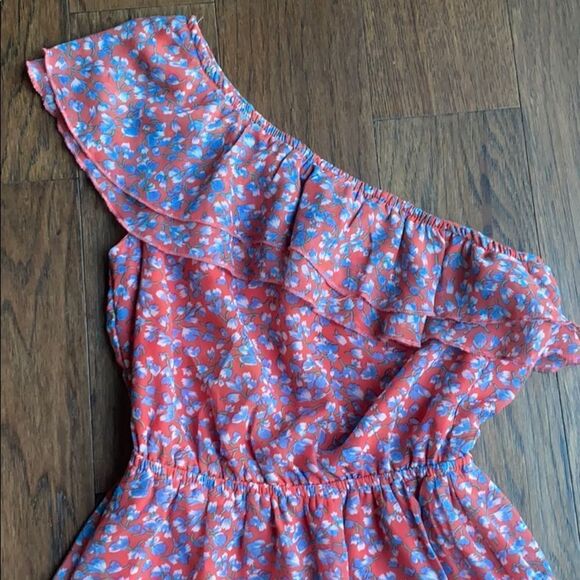 One shoulder coral / peach and blue dress - Picture 2 of 5